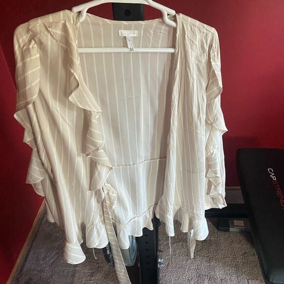 Keith Ruffle striped long sleeve wrap style top - Picture 4 of 6